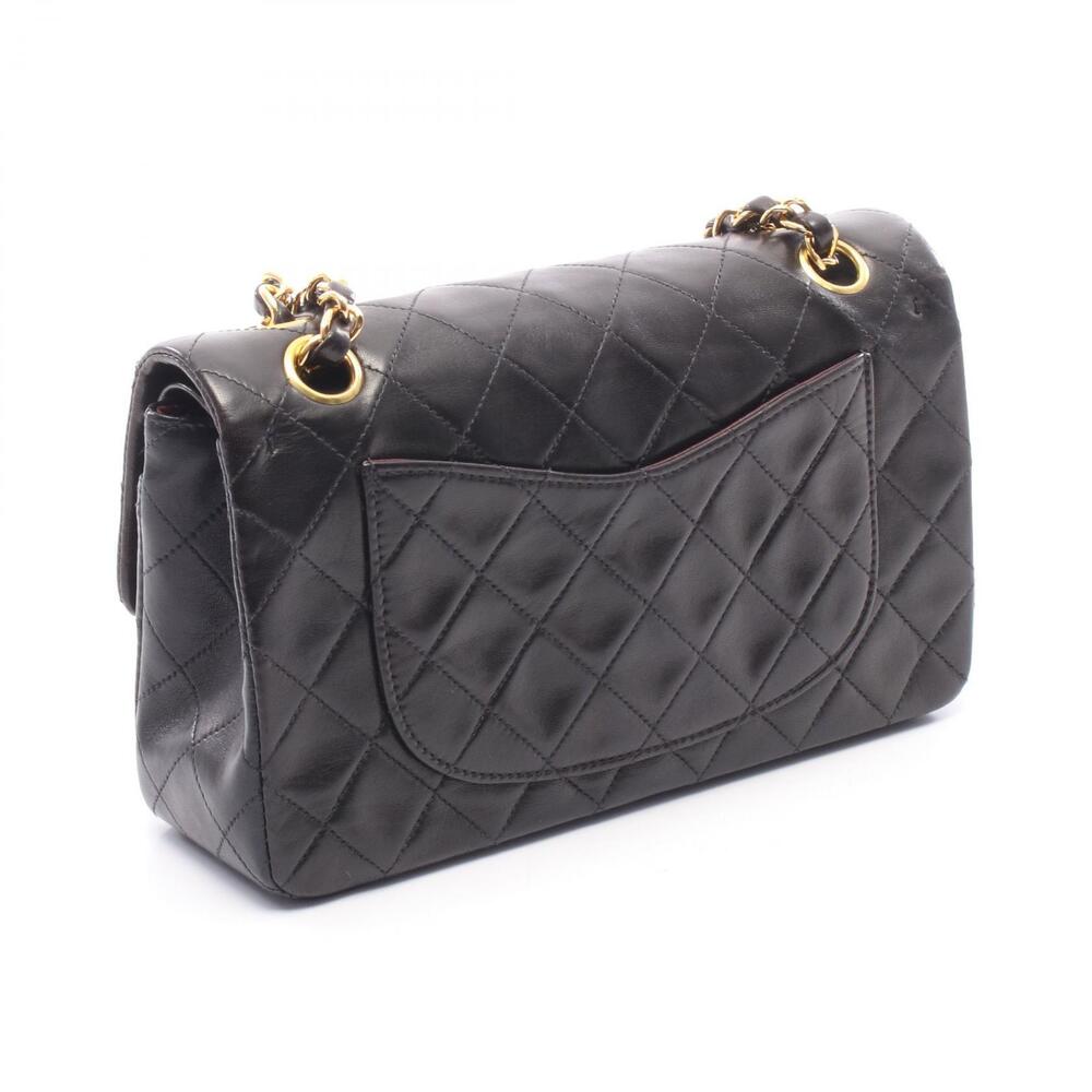 Chanel Bag Lambskin Double Sheepskin Black Shoulder Flap Matelasse Black
